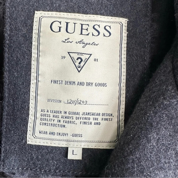 Guess Wool Coat Military Inspired Gray Size Large Pockets Button Front - Picture 7 of 9